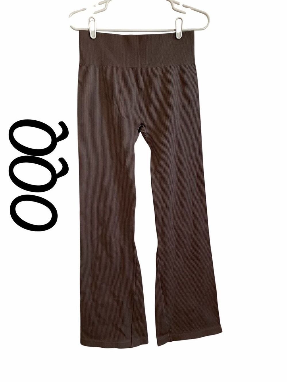 OQQ Extra Large Leggings Brown Seamless Ribbed Fitted Flared Leg